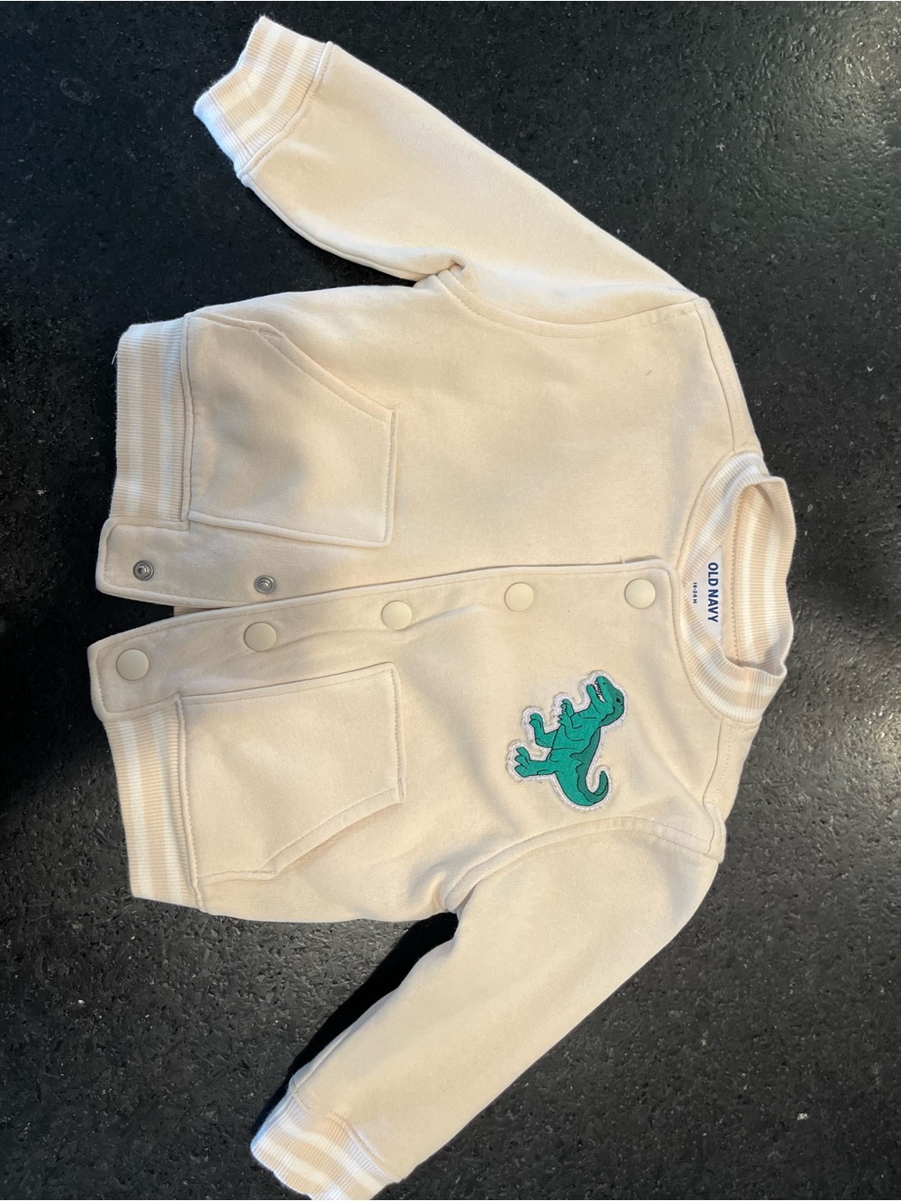 Old Navy Cream Baby Snap Jacket with Green Dinosaur Patch